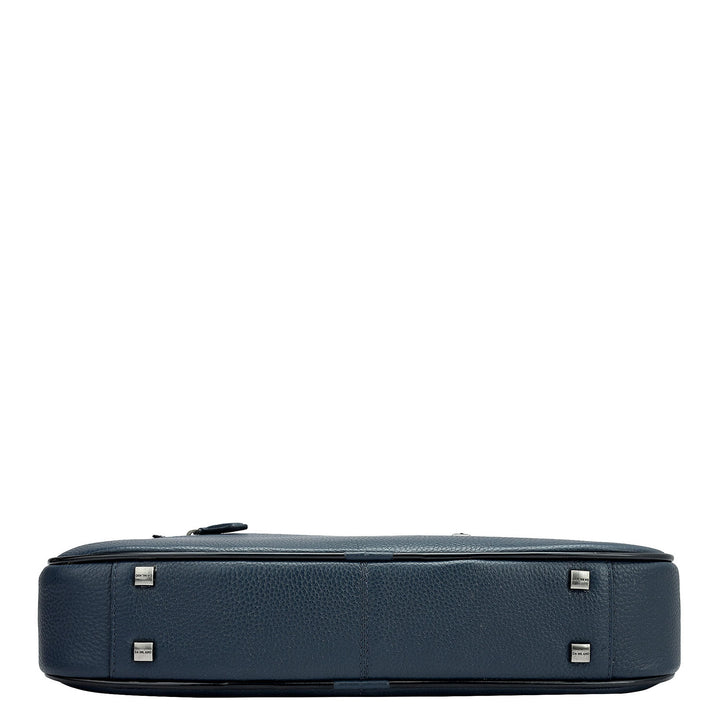 Wax Leather Laptop Bag - Navy
