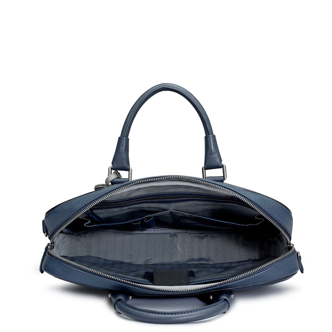 Wax Leather Laptop Bag - Navy