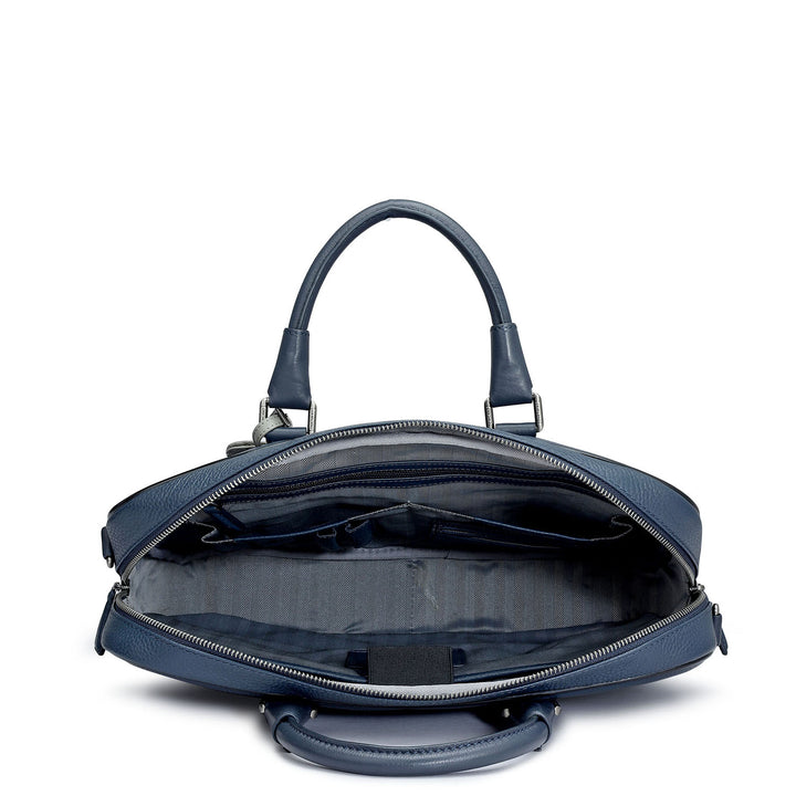 Wax Leather Laptop Bag - Navy