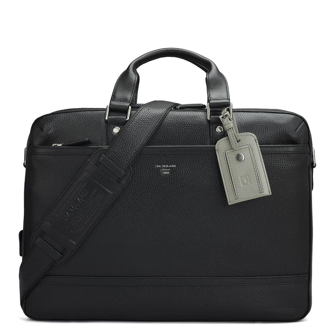 Wax Leather Laptop Bag - Black