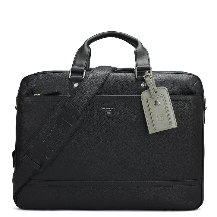Wax Leather Laptop Bag - Black