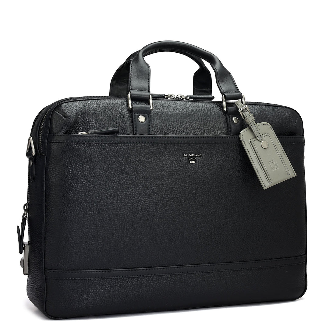 Wax Leather Laptop Bag - Black