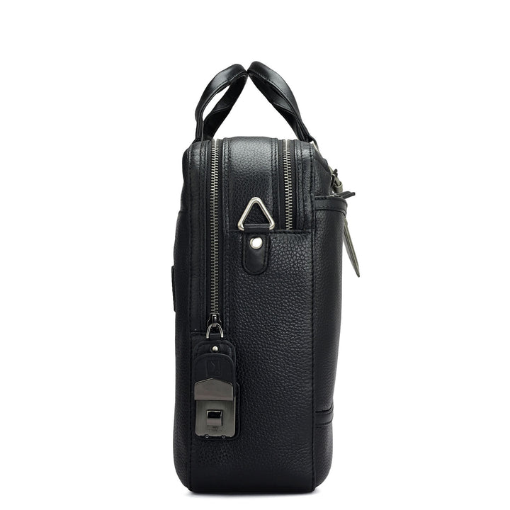 Wax Leather Laptop Bag - Black