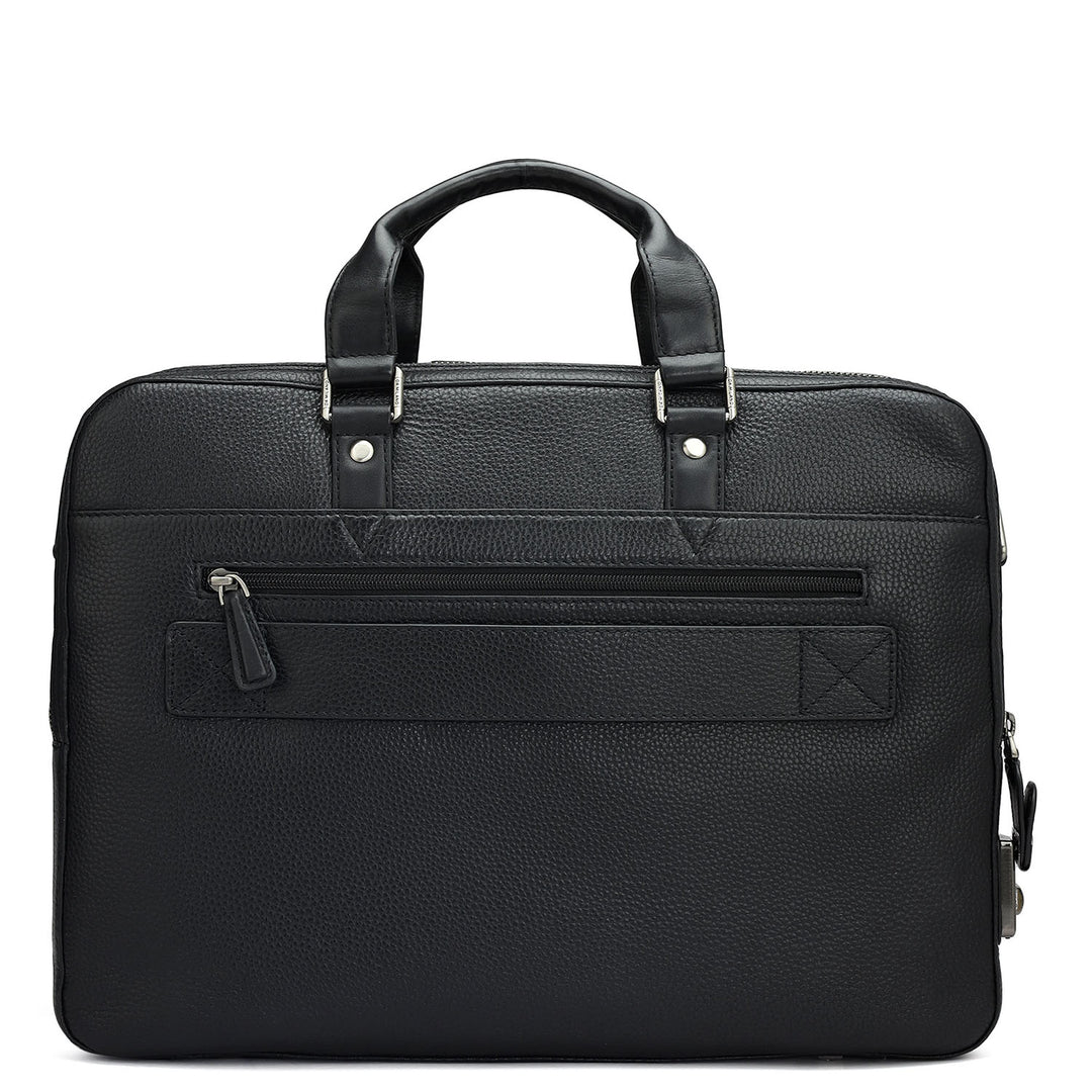 Wax Leather Laptop Bag - Black