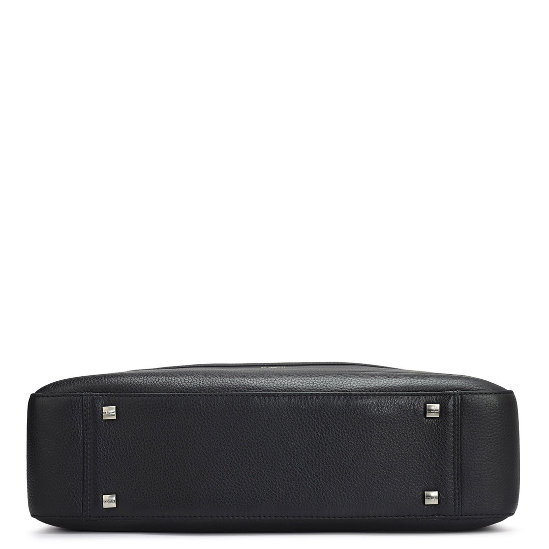 Wax Leather Laptop Bag - Black