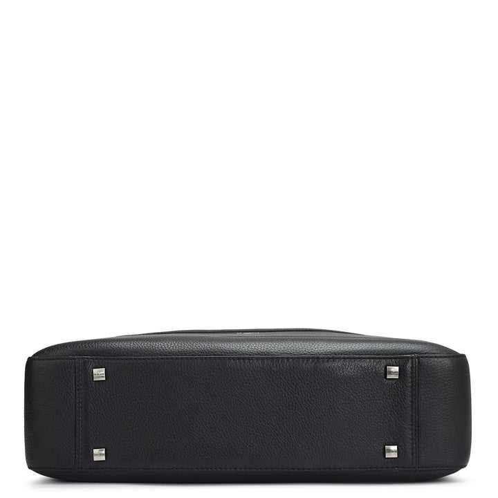 Wax Leather Laptop Bag - Black