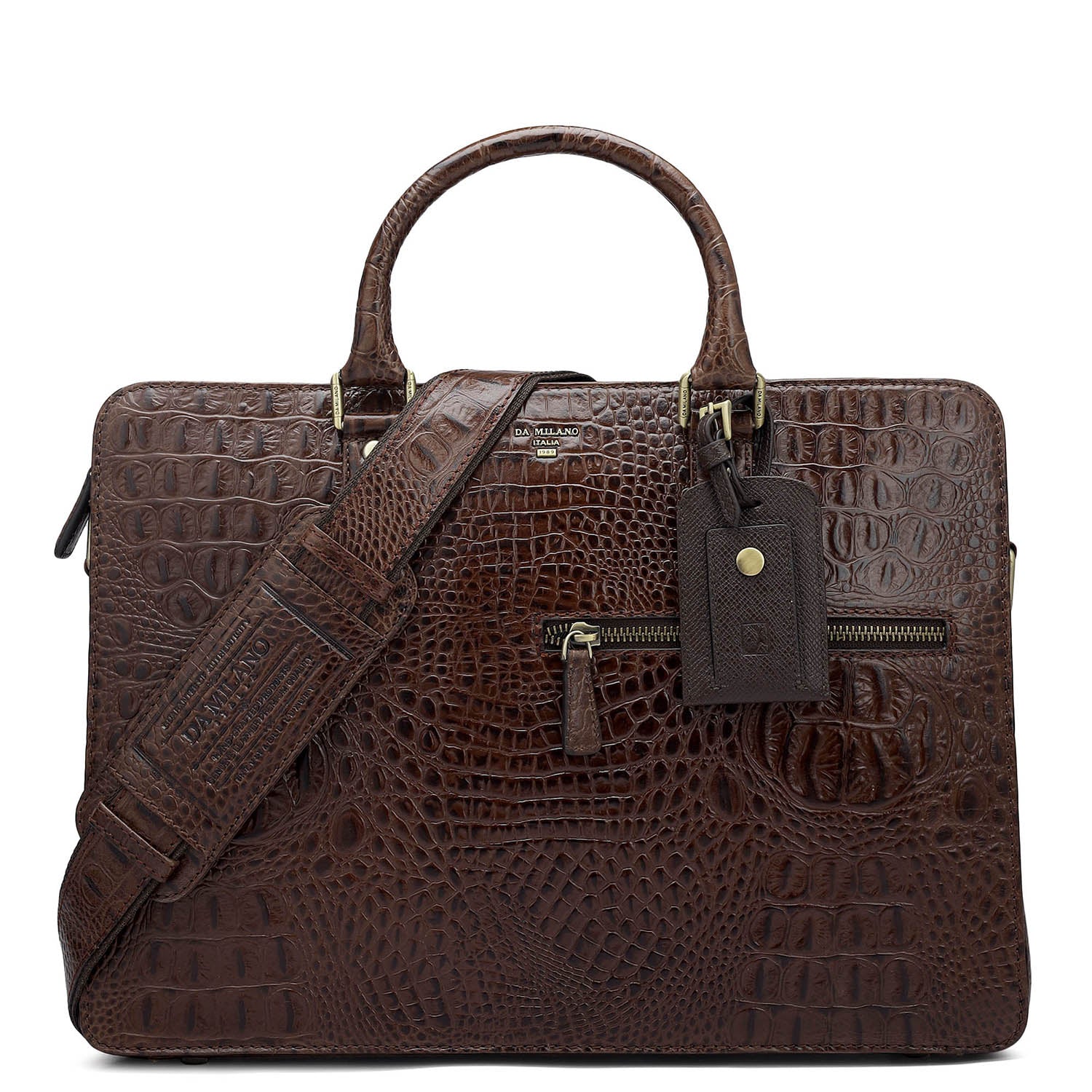 Croco Leather Laptop Bag Brown – Da Milano - Main Image