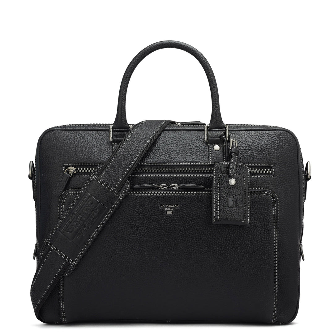 Wax Leather Laptop Bag - Black