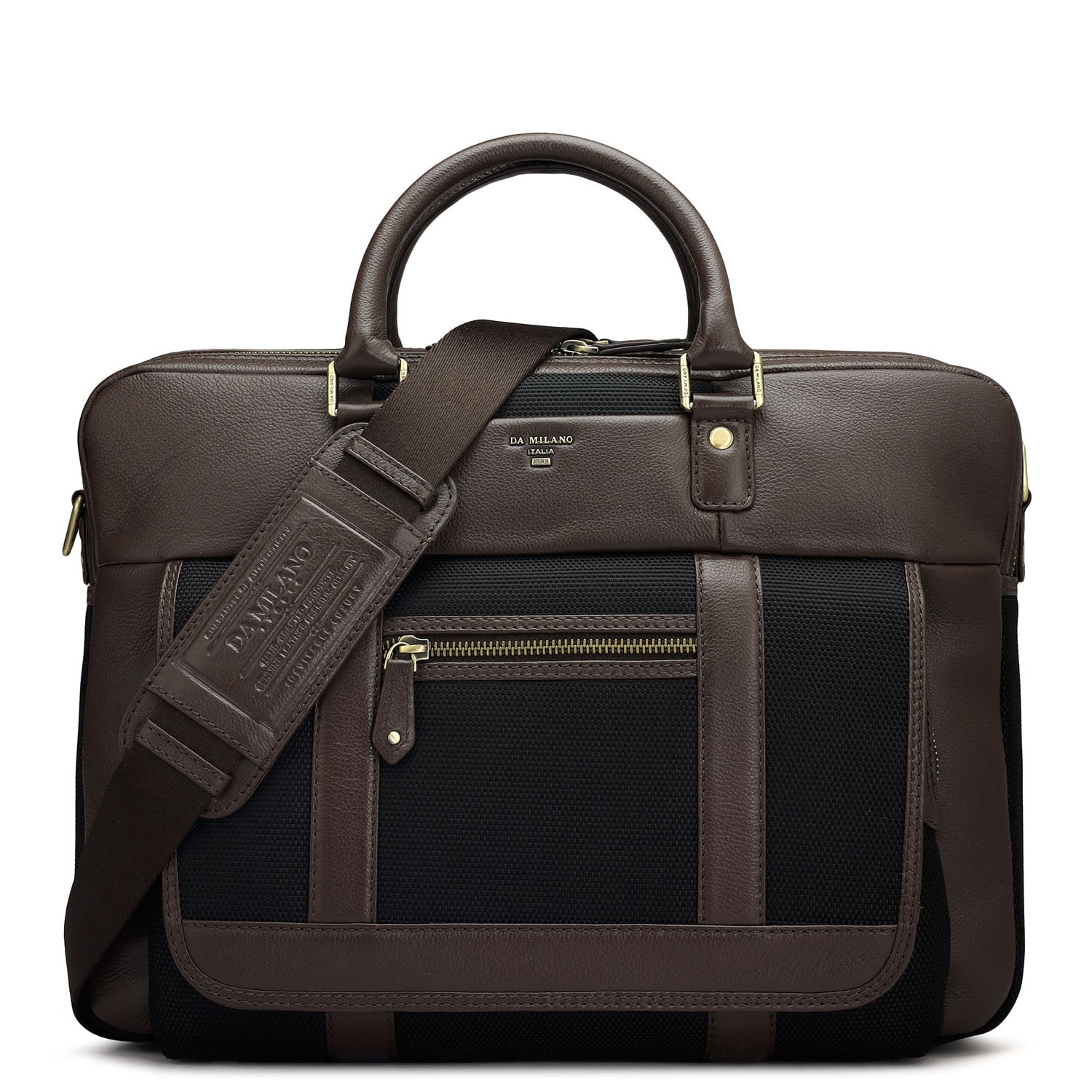 Canvas Wax Leather Laptop Bag - Black & Chocolate – Da Milano