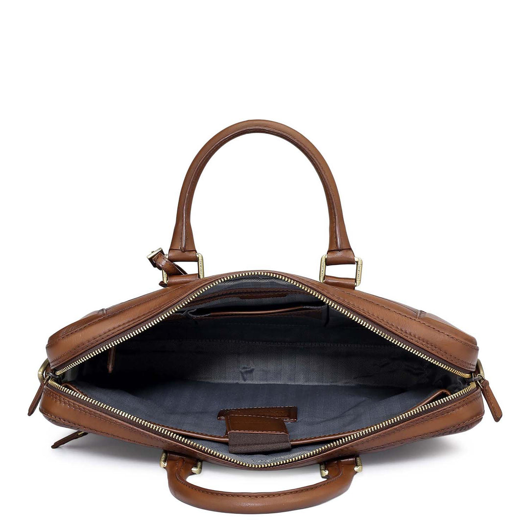 Signato Leather Laptop Bag - Cognac