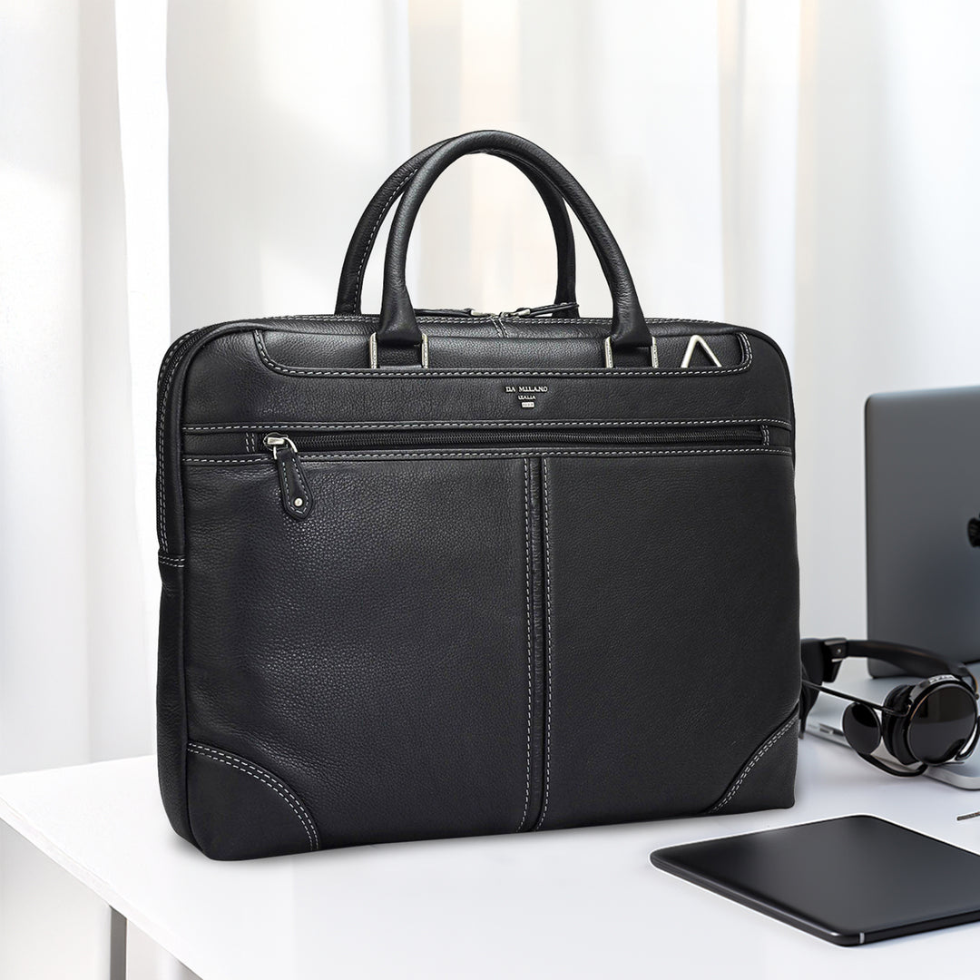 Vianna Leather Laptop Bag - Black