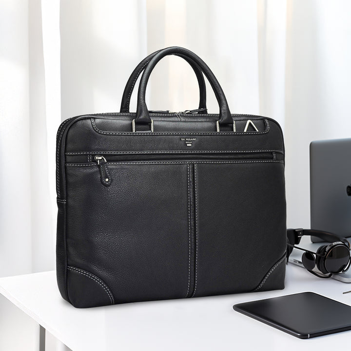 Vianna Leather Laptop Bag - Black