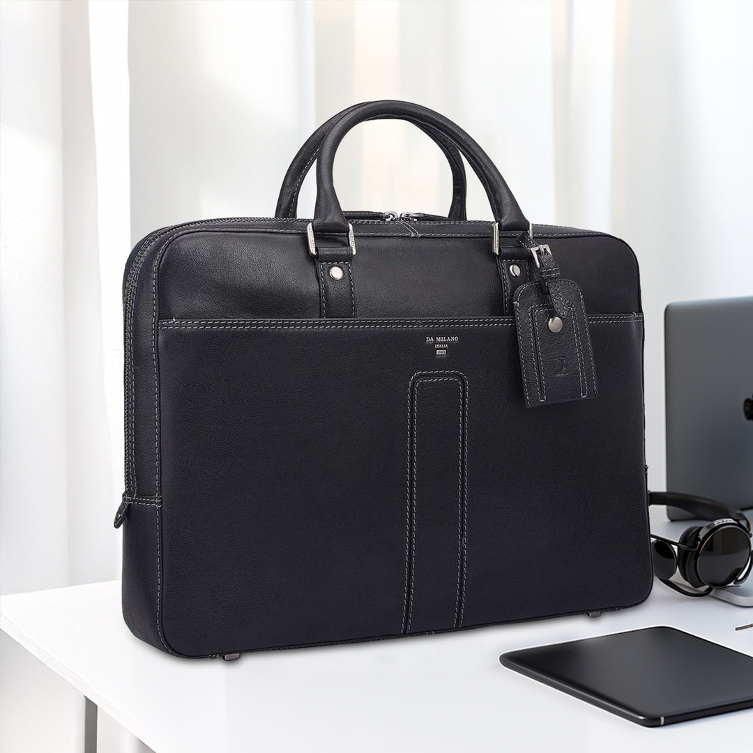 Elephant Pattern Leather Laptop Bag - Navy