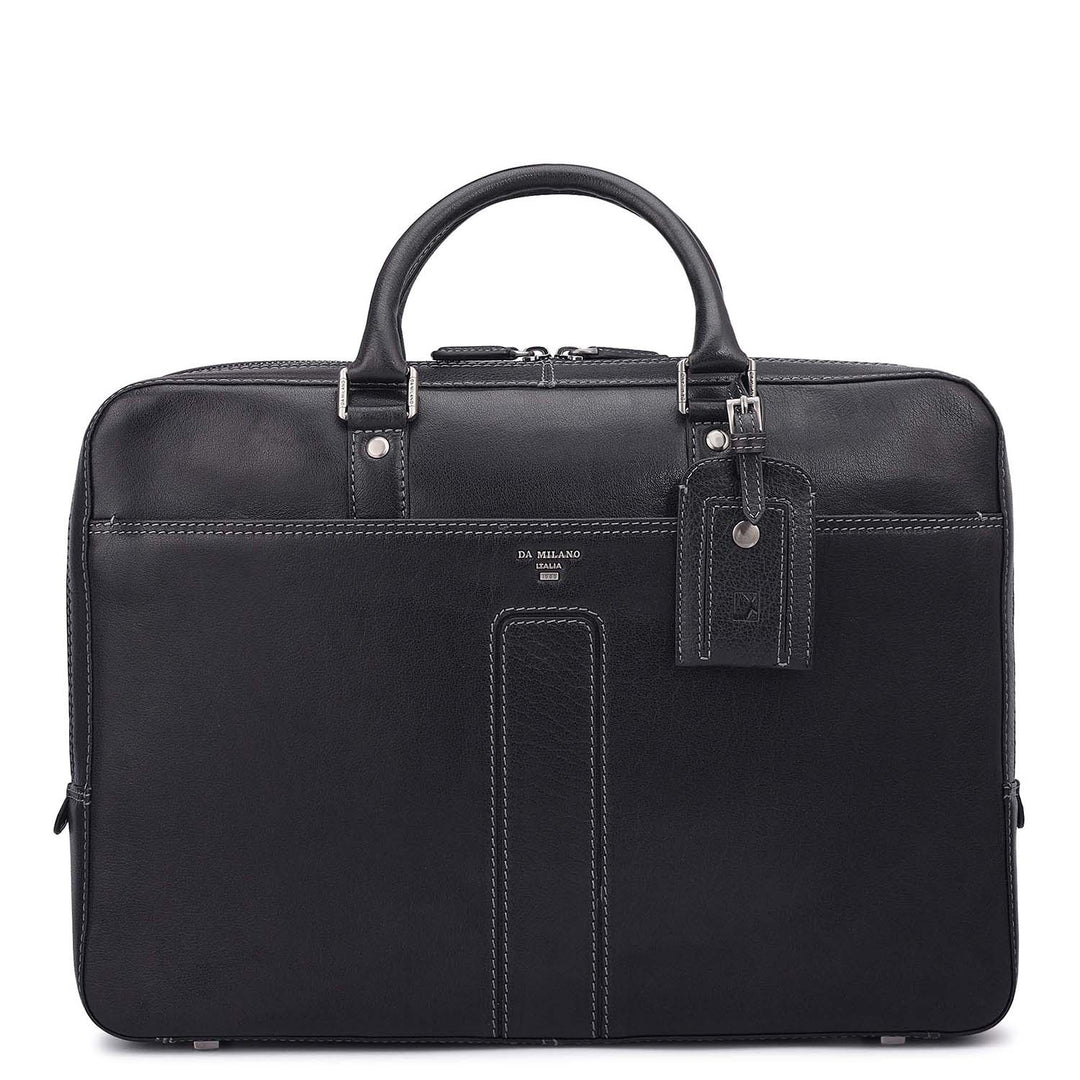 Elephant Pattern Leather Laptop Bag - Navy