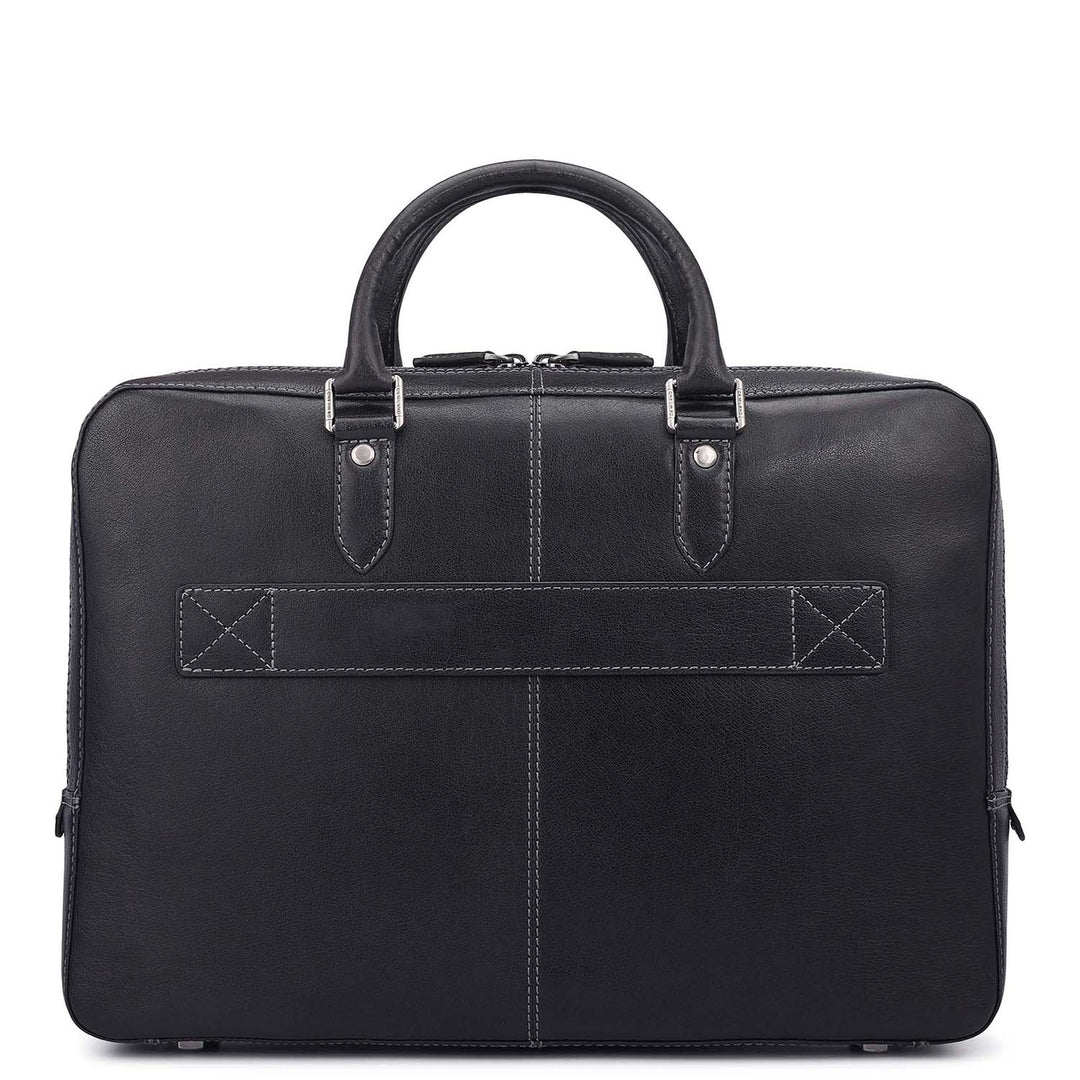 Elephant Pattern Leather Laptop Bag - Navy