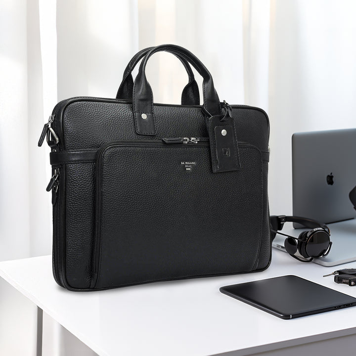 Wax Leather Laptop Bag - Black