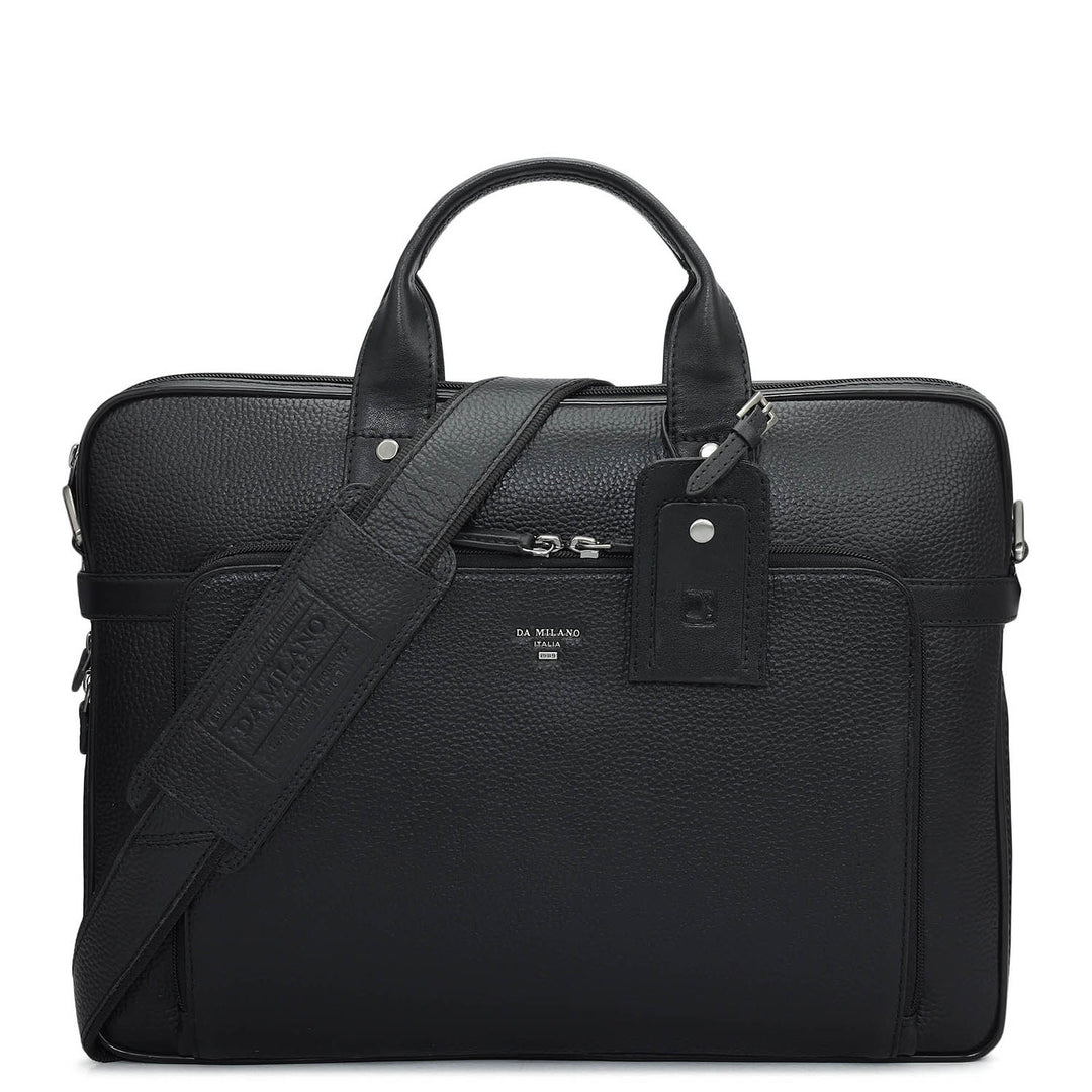 Wax Leather Laptop Bag - Black