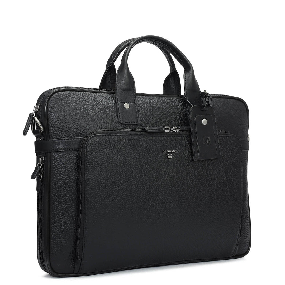 Wax Leather Laptop Bag - Black