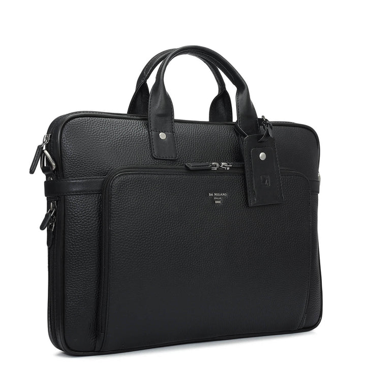Wax Leather Laptop Bag - Black