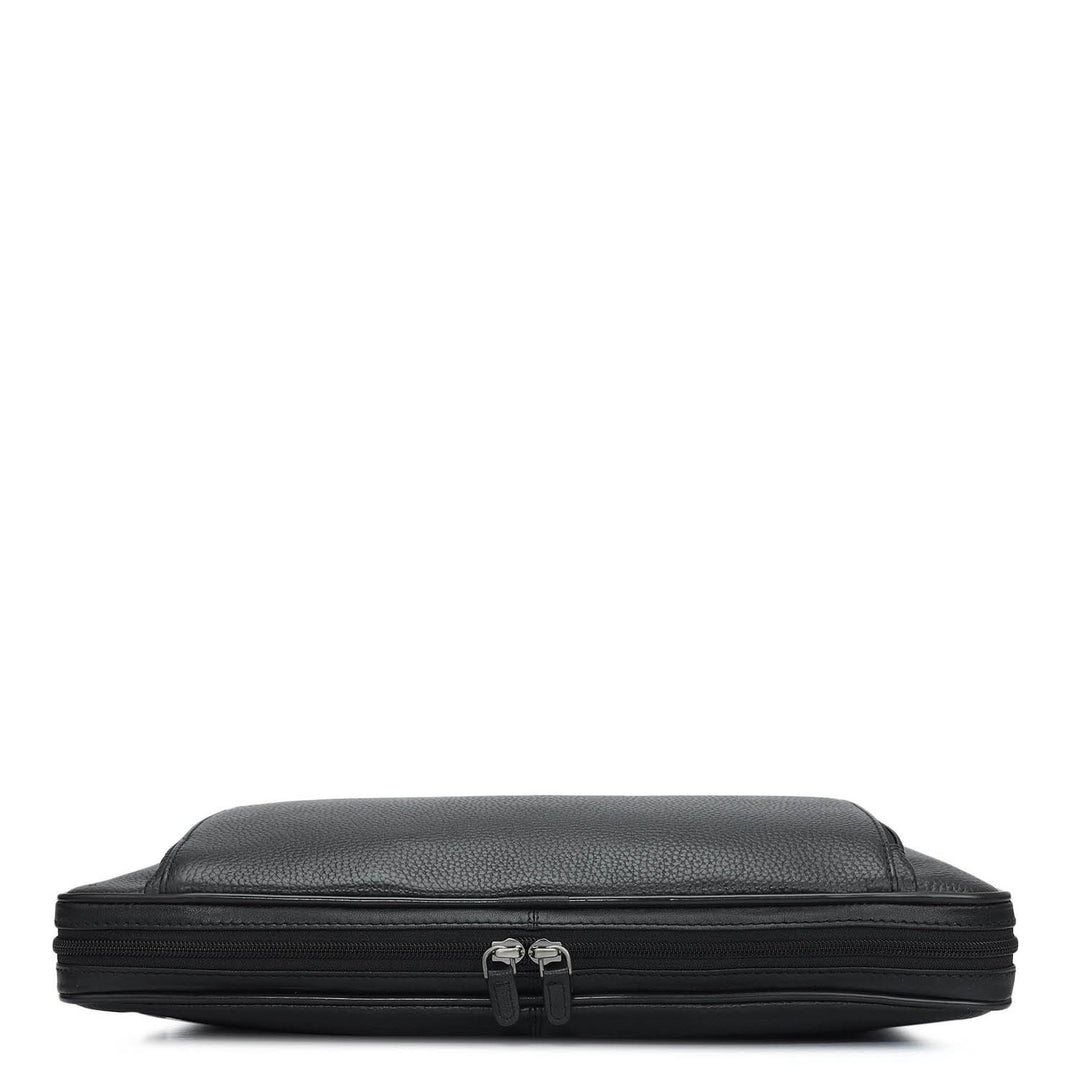 Wax Leather Laptop Bag - Black