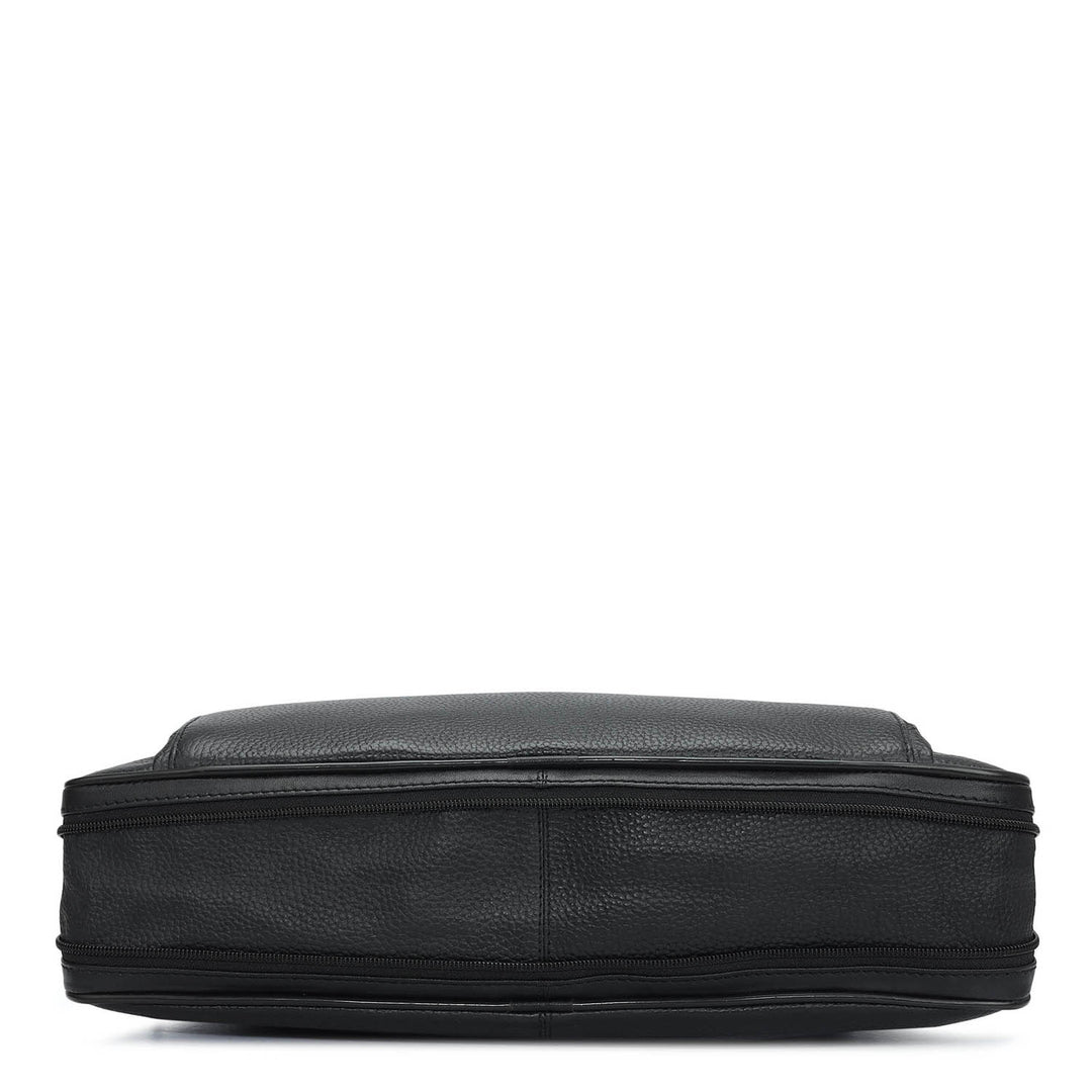 Wax Leather Laptop Bag - Black