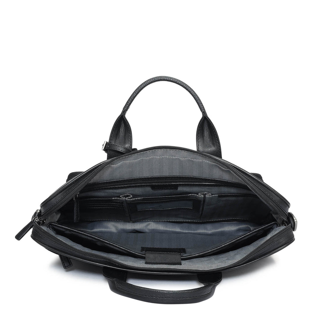 Wax Leather Laptop Bag - Black