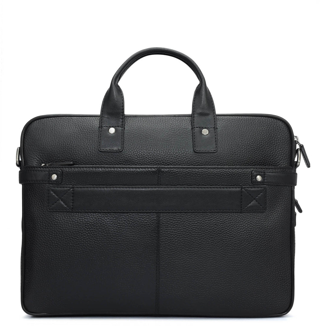Wax Leather Laptop Bag - Black