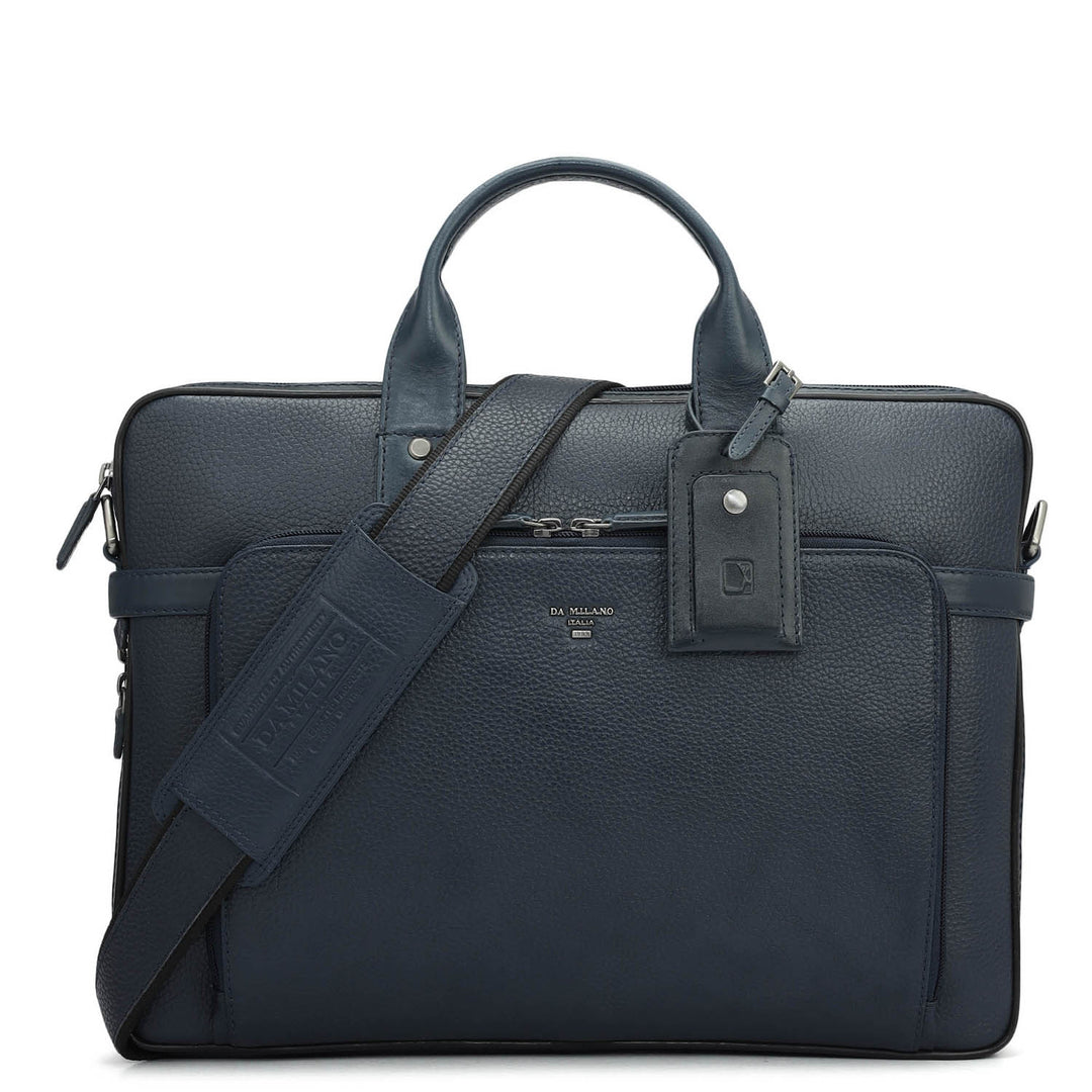 Wax Leather Laptop Bag - Navy