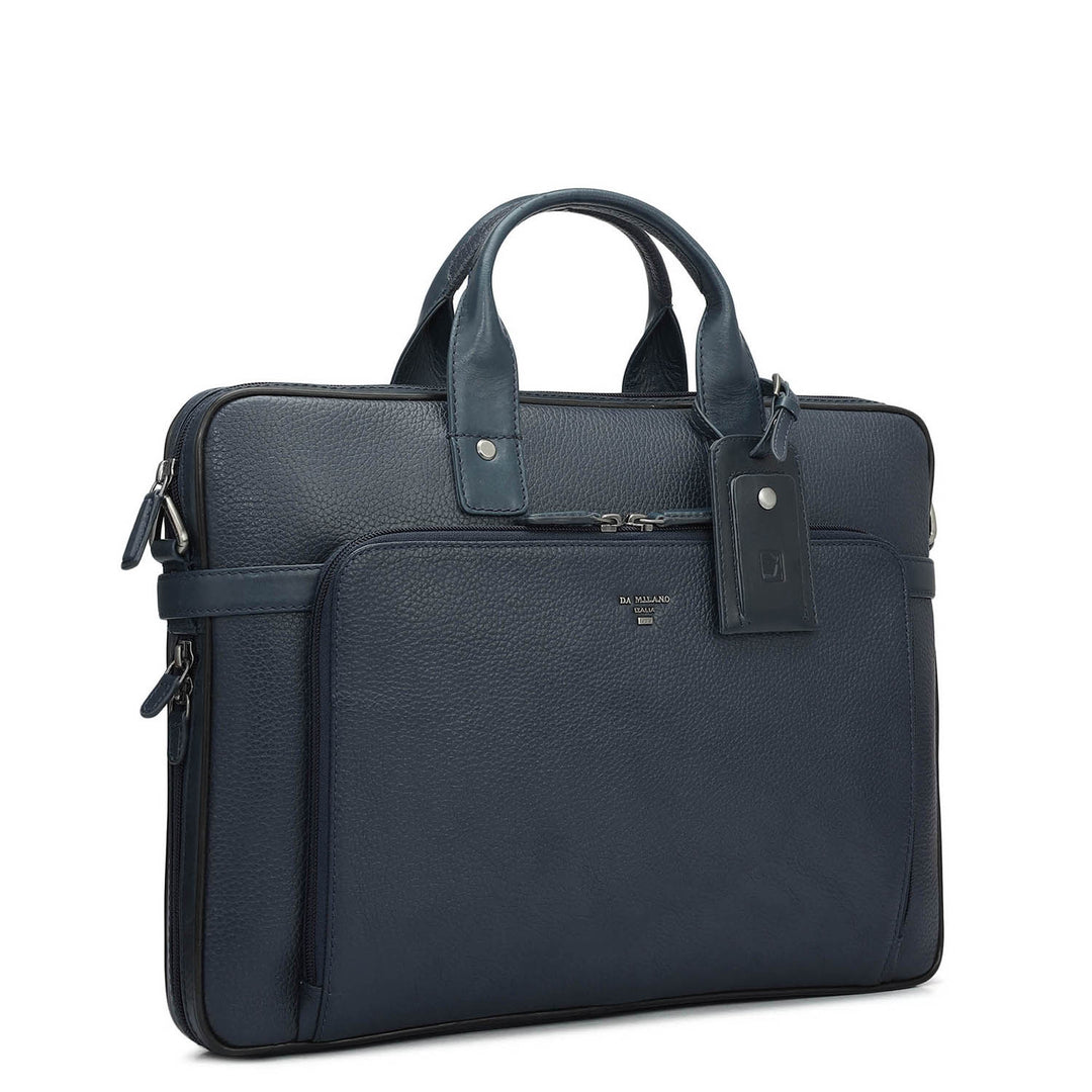 Wax Leather Laptop Bag - Navy