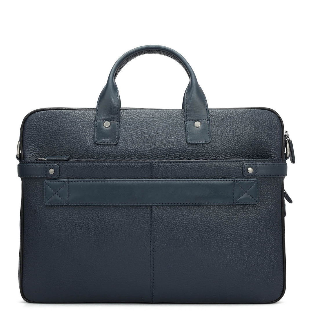 Wax Leather Laptop Bag - Navy