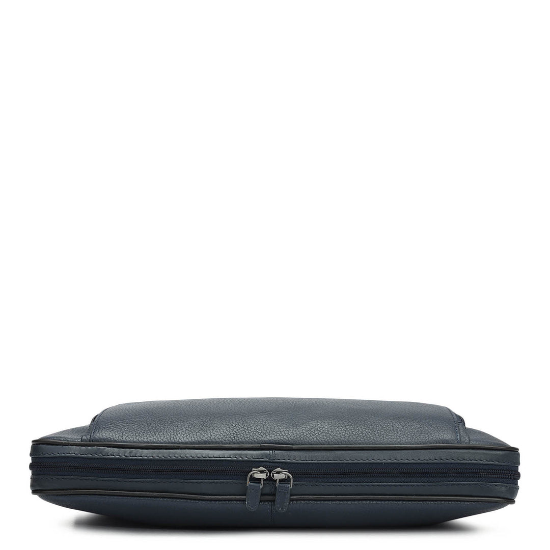 Wax Leather Laptop Bag - Navy