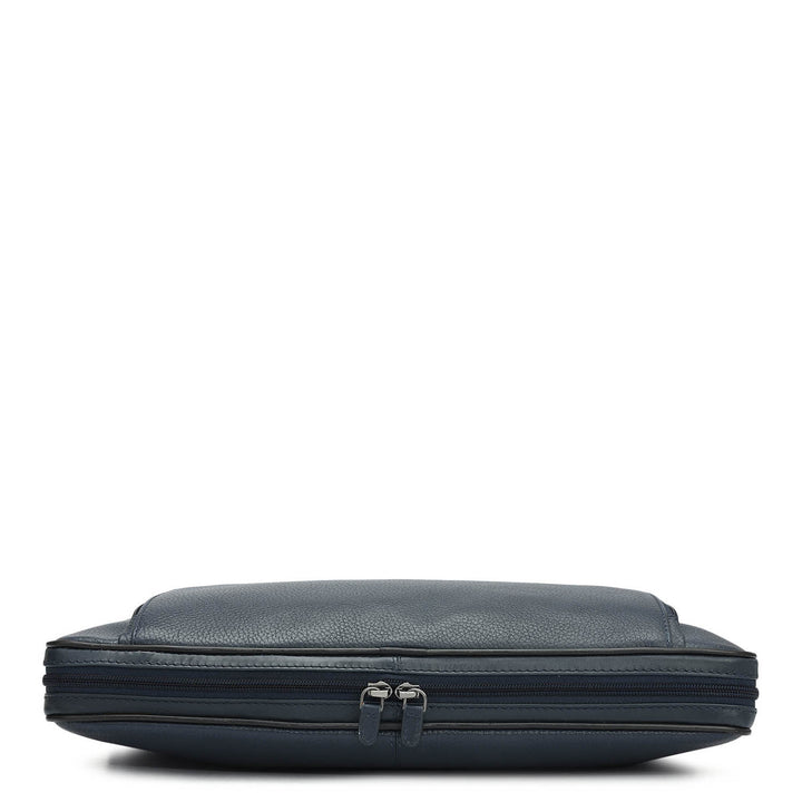 Wax Leather Laptop Bag - Navy