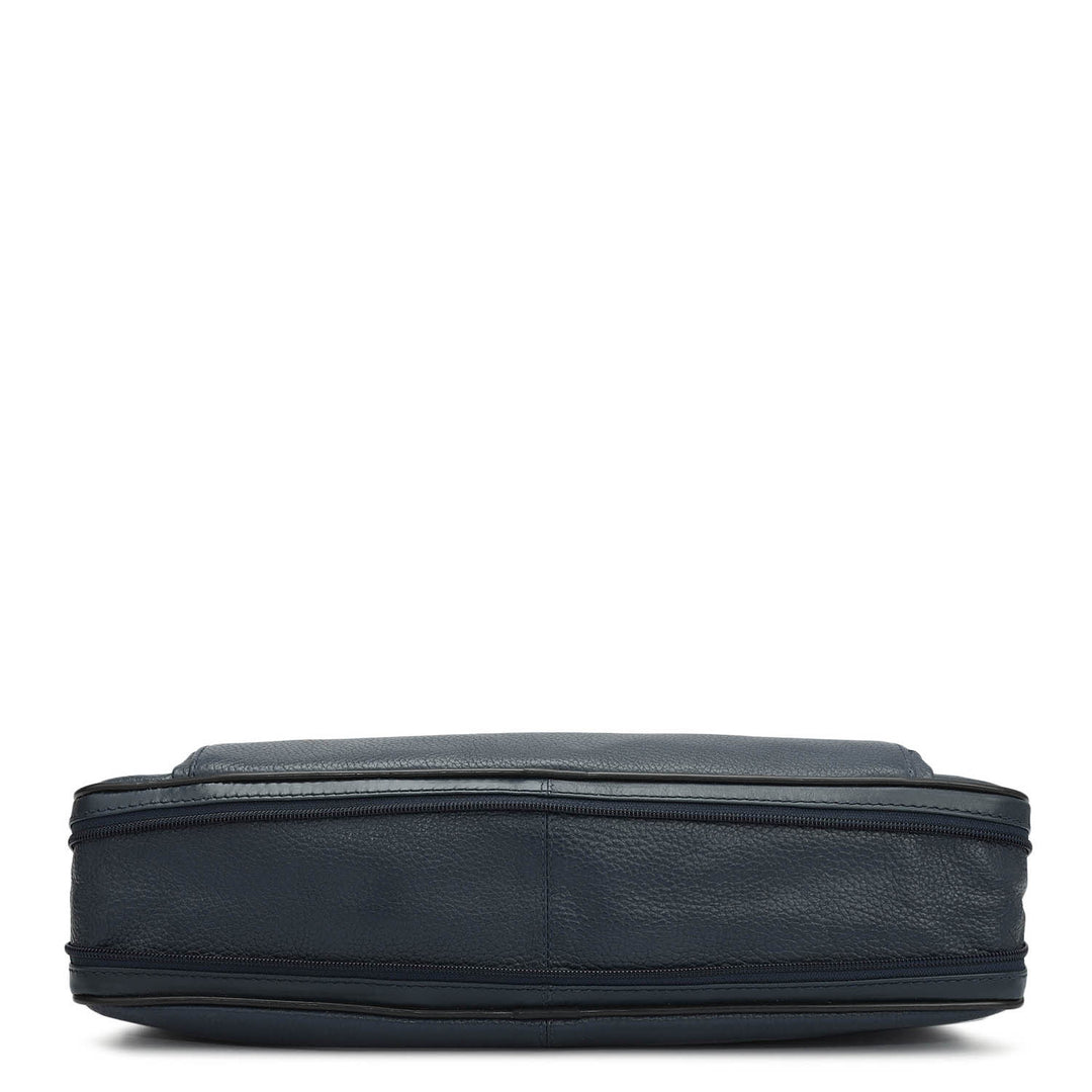Wax Leather Laptop Bag - Navy