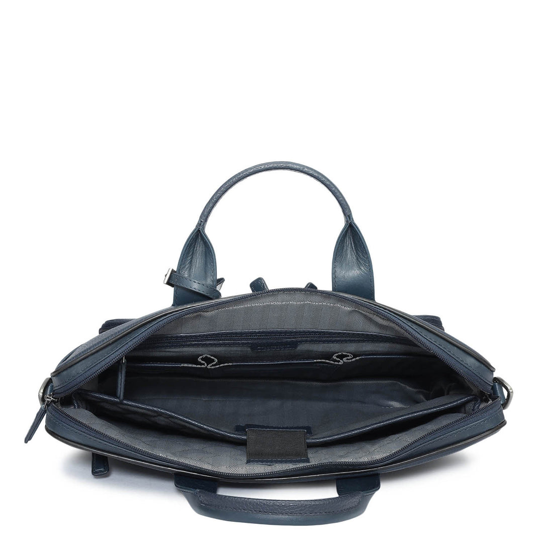 Wax Leather Laptop Bag - Navy