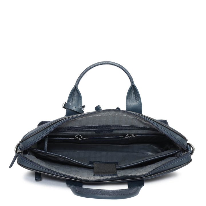 Wax Leather Laptop Bag - Navy