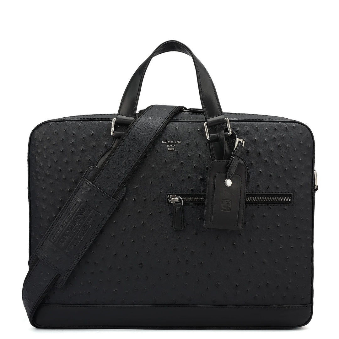 Ostrich Leather Laptop Bag - Black