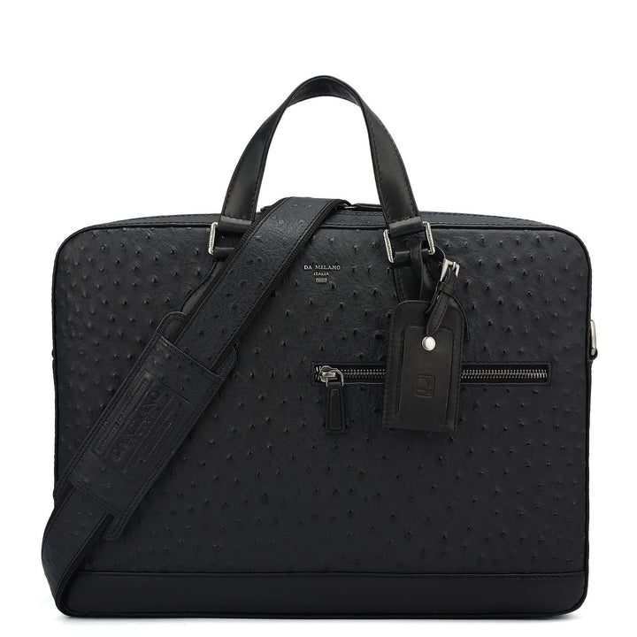 Ostrich Leather Laptop Bag - Black