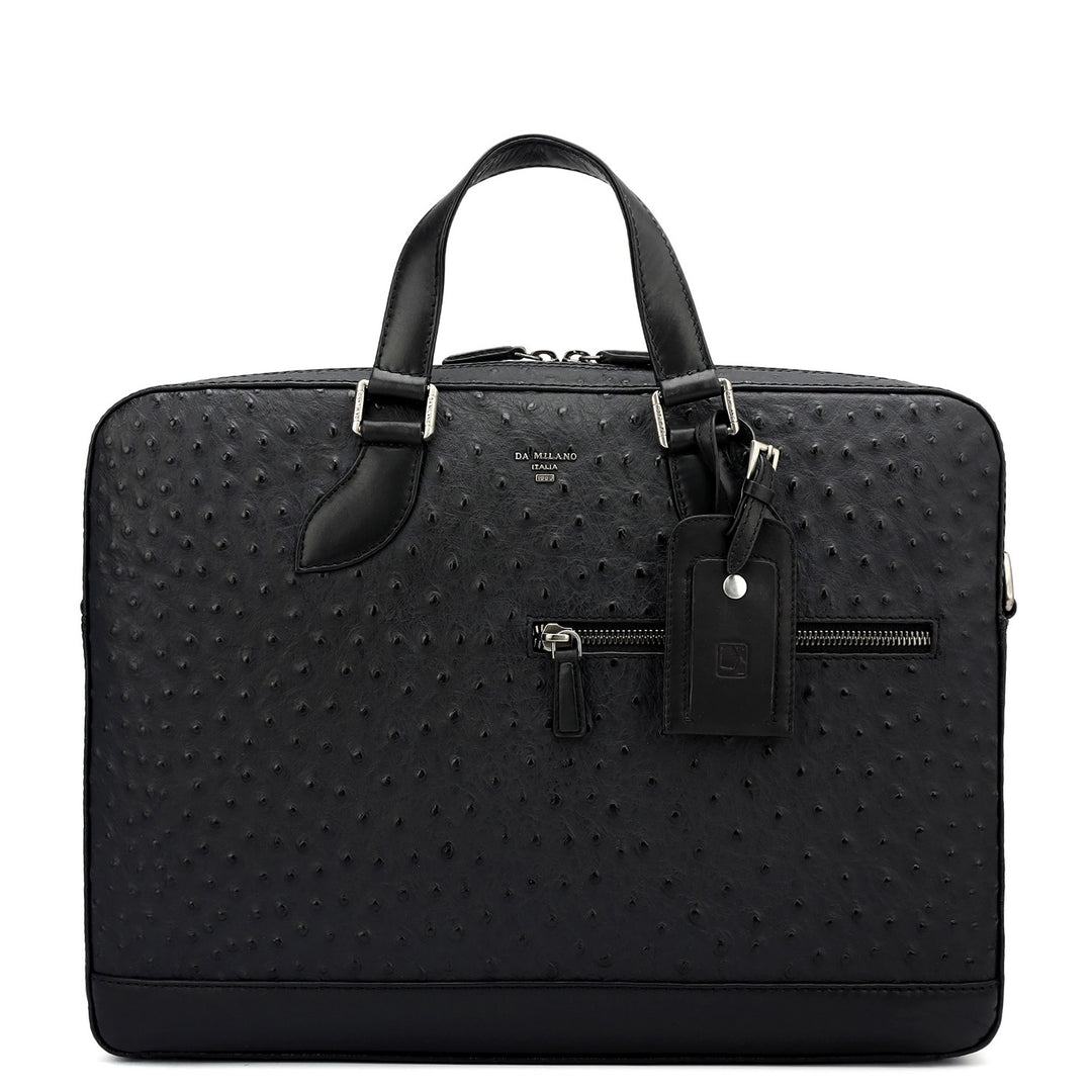 Ostrich Leather Laptop Bag - Black