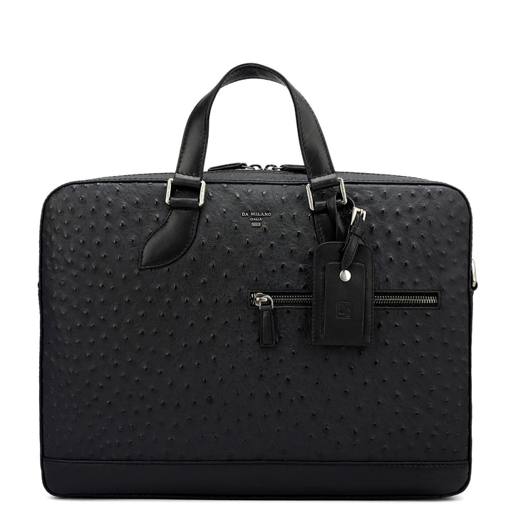 Ostrich Leather Laptop Bag - Black