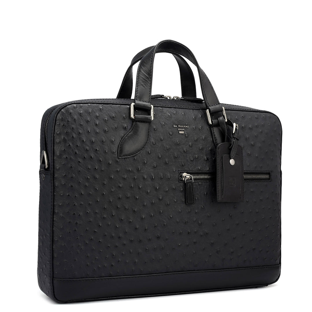 Ostrich Leather Laptop Bag - Black
