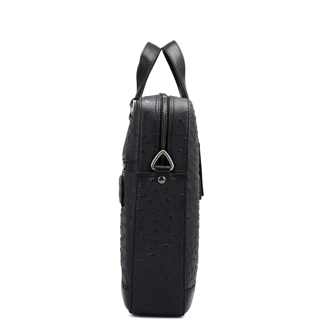 Ostrich Leather Laptop Bag - Black
