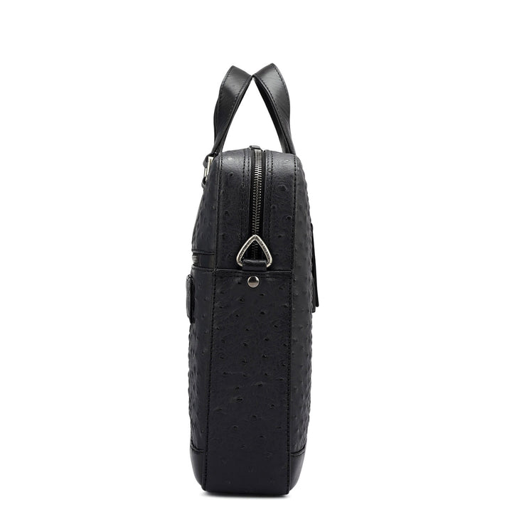 Ostrich Leather Laptop Bag - Black