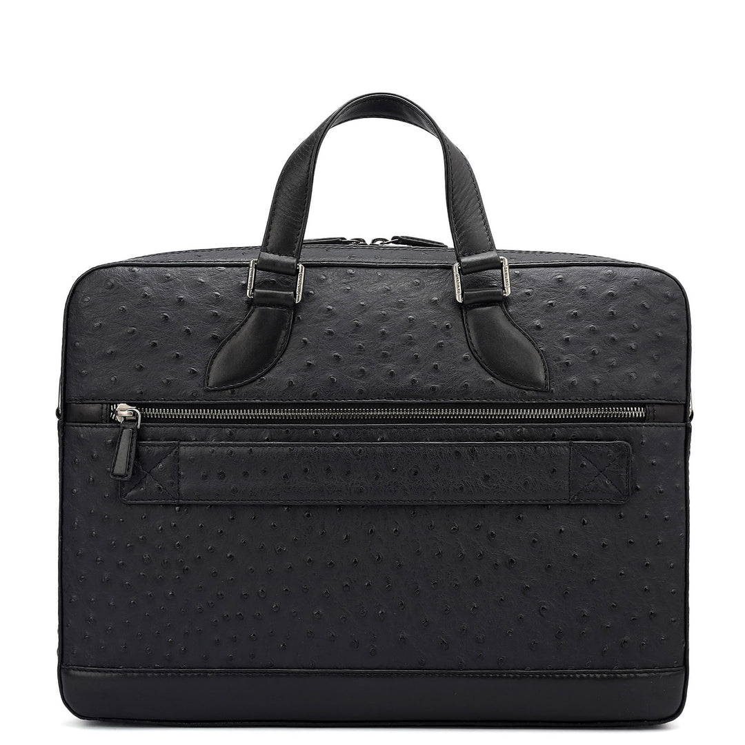 Ostrich Leather Laptop Bag - Black
