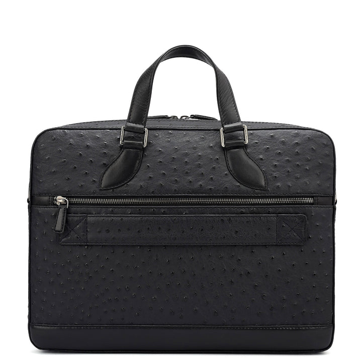 Ostrich Leather Laptop Bag - Black