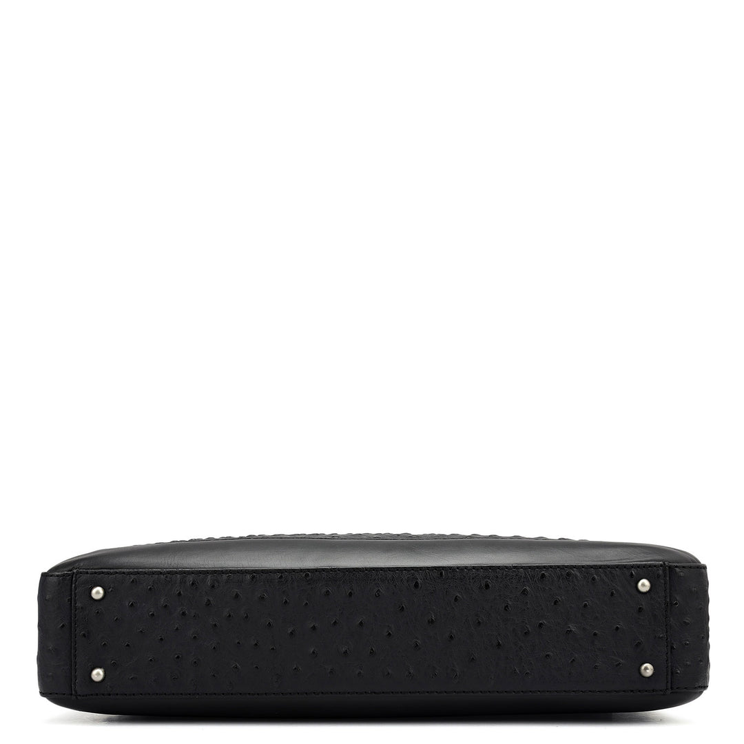 Ostrich Leather Laptop Bag - Black