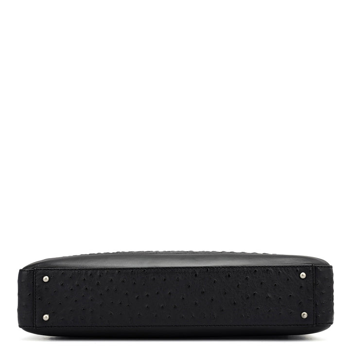 Ostrich Leather Laptop Bag - Black