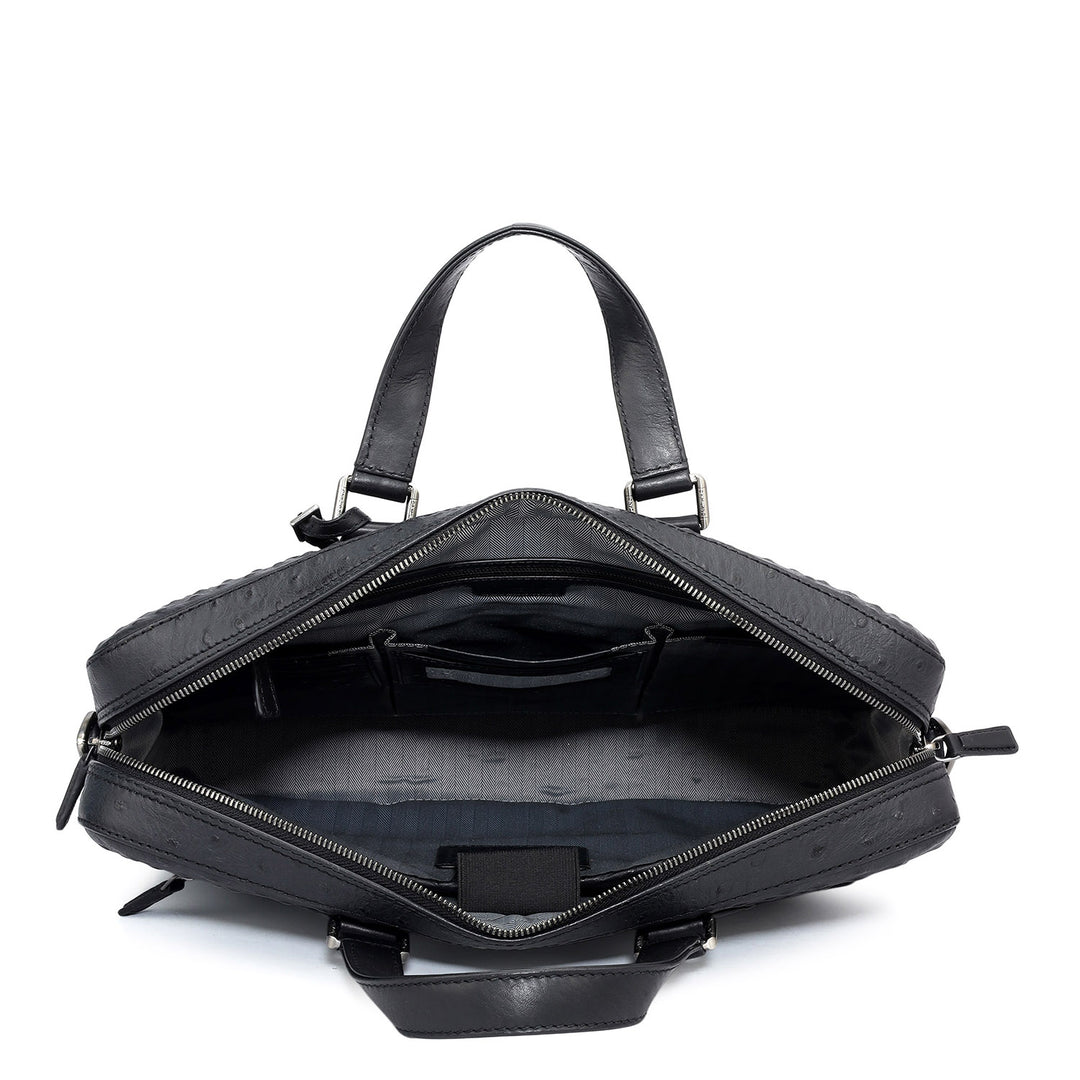 Ostrich Leather Laptop Bag - Black