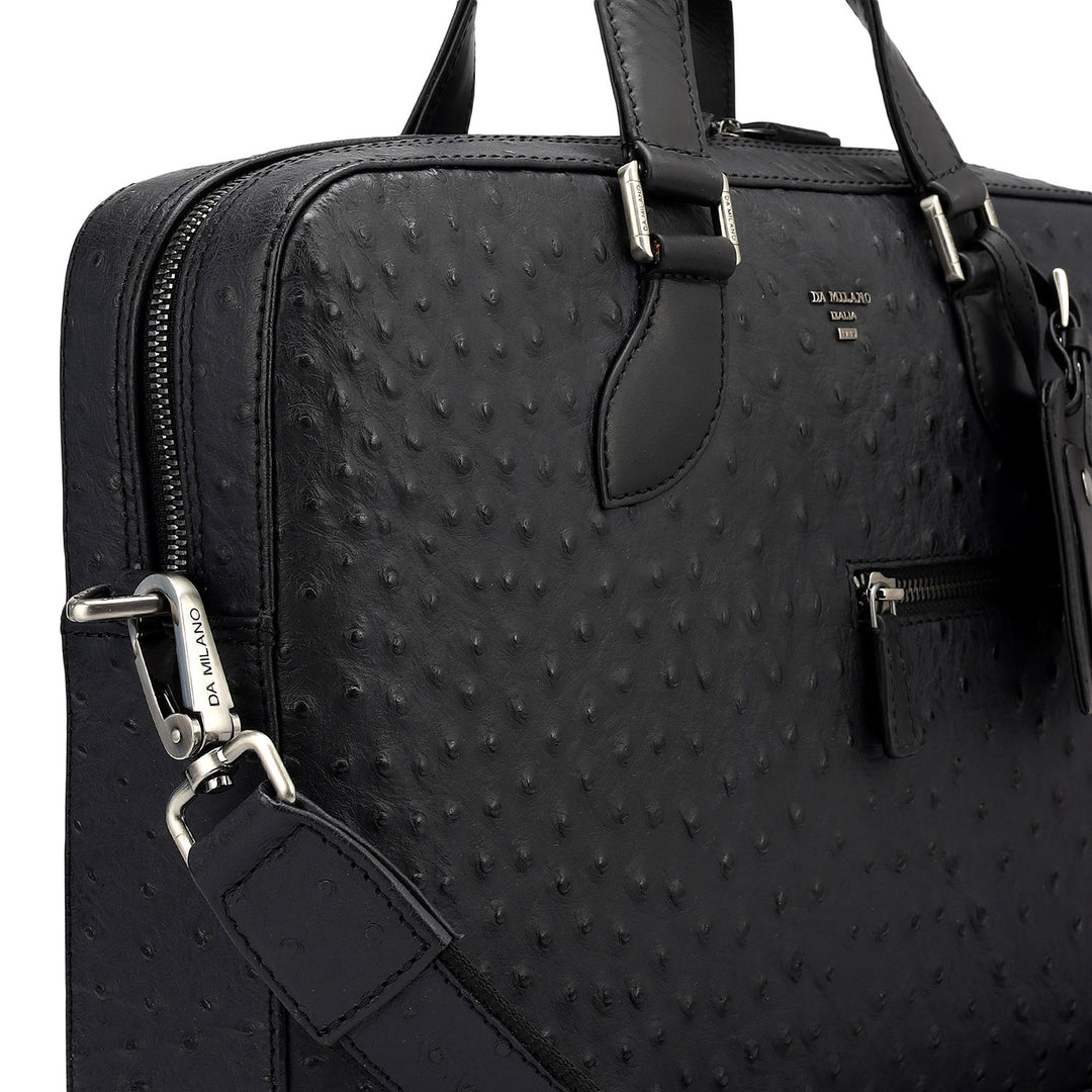 Ostrich Leather Laptop Bag - Black