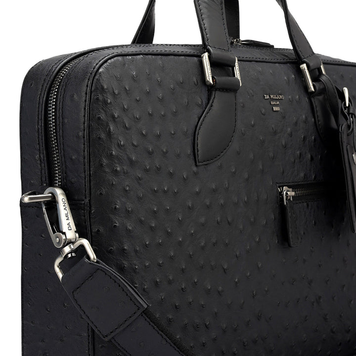Ostrich Leather Laptop Bag - Black