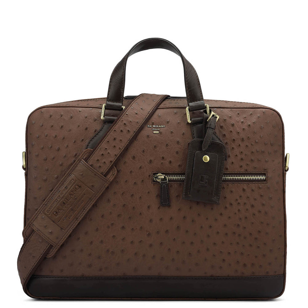 Ostrich Leather Laptop Bag - Brown